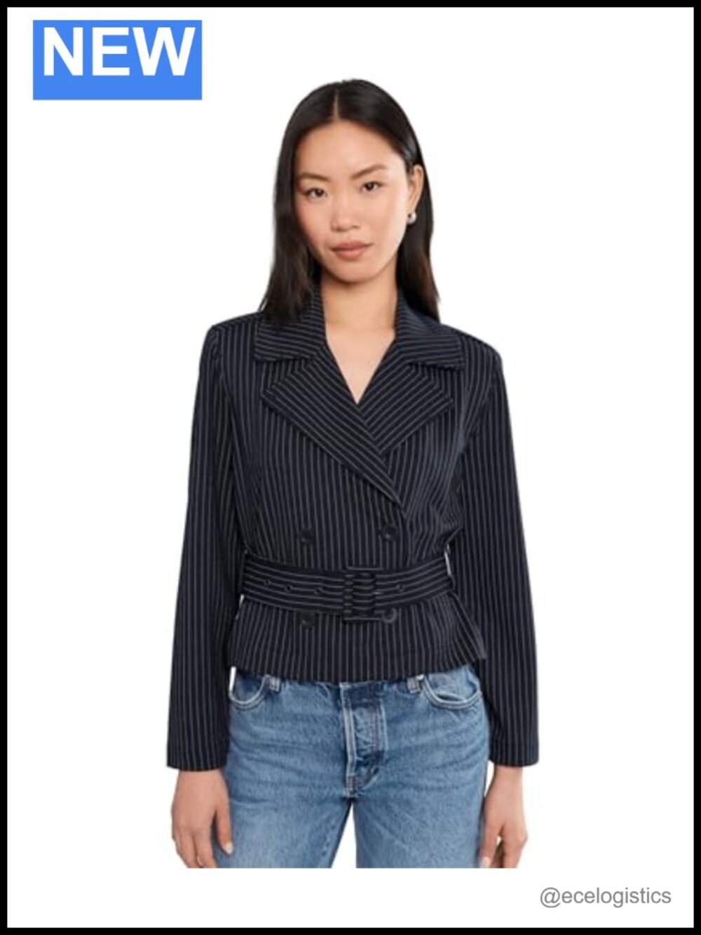 Petite Cropped Pinstripe Trench Jacket with Belt - Women's Lightweight